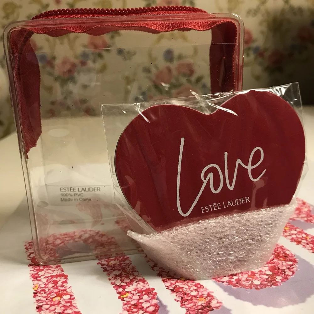 Estee Lauder Transparent Lipstick Bag with Love Shape Mirror, New & Authentic